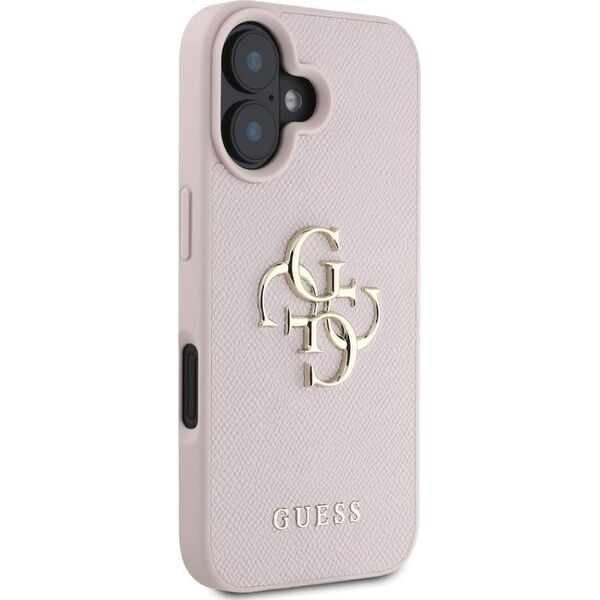 Guess Grained Big 4G Logo Small Classic Logo case for iPhone 16 pink