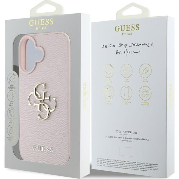 Guess Grained Big 4G Logo Small Classic Logo case for iPhone 16 pink