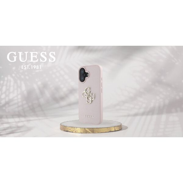 Guess Grained Big 4G Logo Small Classic Logo case for iPhone 16 pink