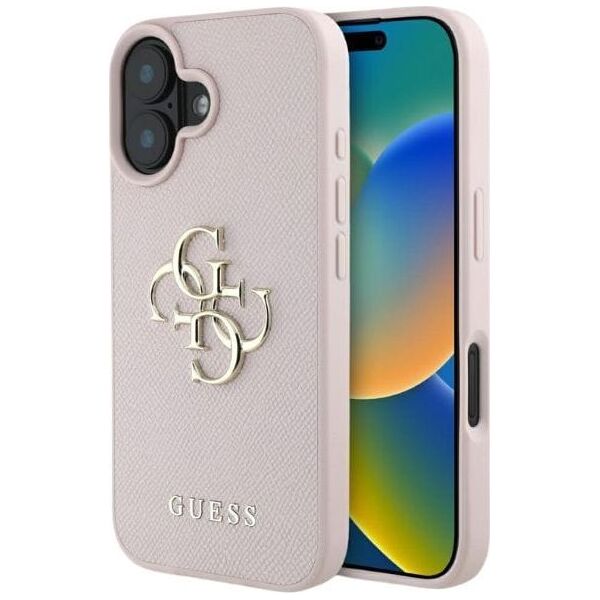Guess Grained Big 4G Logo Small Classic Logo case for iPhone 16 pink