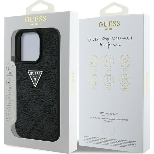 Guess Hot Stamp 4G Pattern Triangle Metal Logo case for iPhone 16 Pro Max black