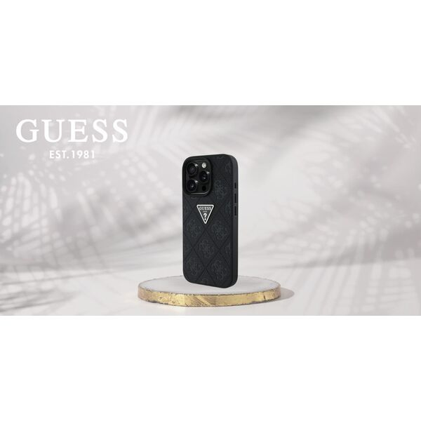Guess Hot Stamp 4G Pattern Triangle Metal Logo case for iPhone 16 Pro Max black