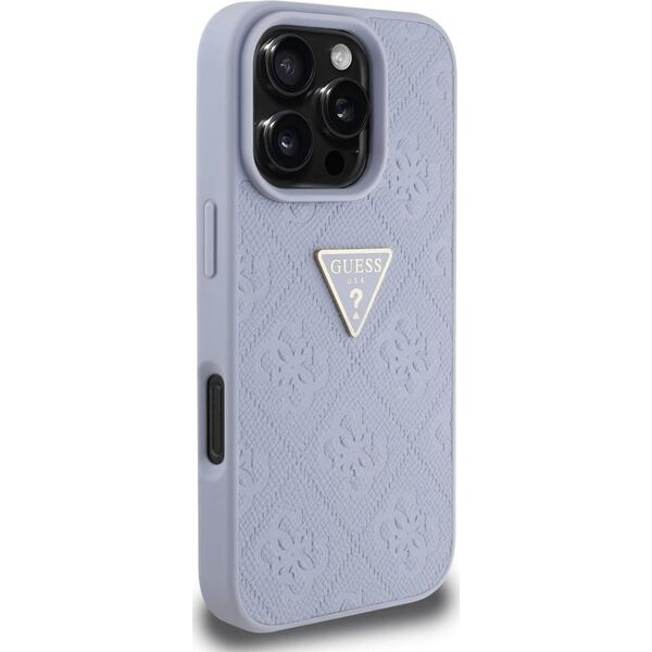 Guess Hot Stamp 4G Pattern Triangle Metal Logo Case for iPhone 16 Pro Max Purple