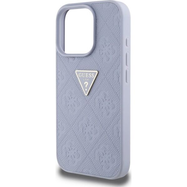 Guess Hot Stamp 4G Pattern Triangle Metal Logo Case for iPhone 16 Pro Max Purple