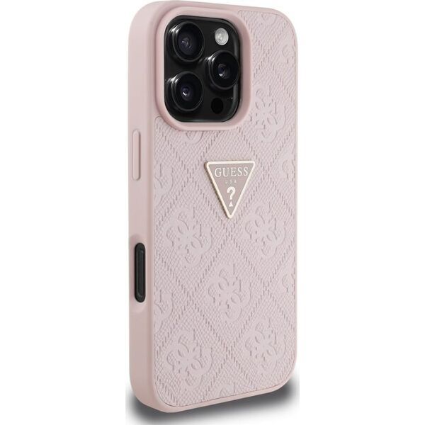 Guess Hot Stamp 4G Pattern Triangle Metal Logo iPhone 16 Pro Case Pink