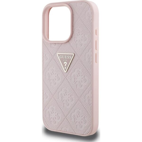 Guess Hot Stamp 4G Pattern Triangle Metal Logo iPhone 16 Pro Case Pink