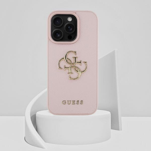 Guess Grained Big 4G Logo Small Classic Logo Case for iPhone 16 Pro Pink