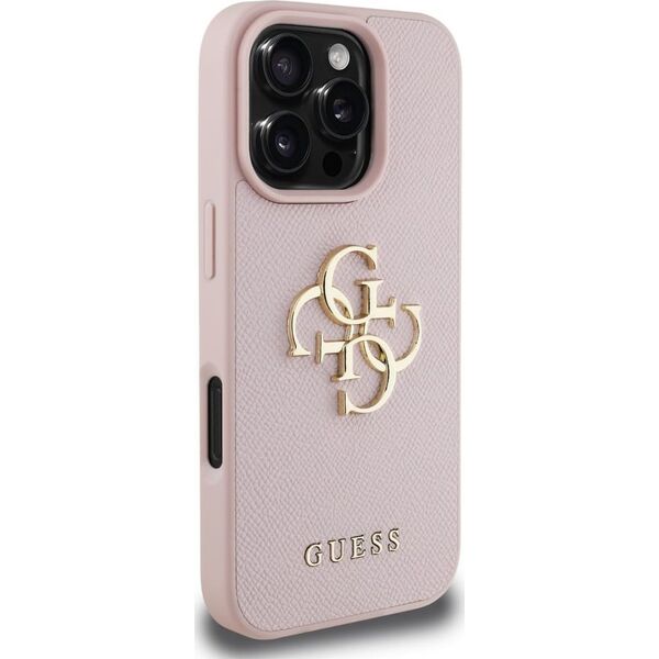 Guess Grained Big 4G Logo Small Classic Logo Case for iPhone 16 Pro Pink