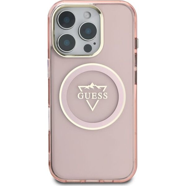 Guess IML Metal Mountain Logo MagSafe Case for iPhone 16 Pro Max Pink