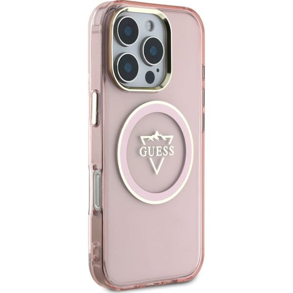 Guess IML Metal Mountain Logo MagSafe Case for iPhone 16 Pro Max Pink