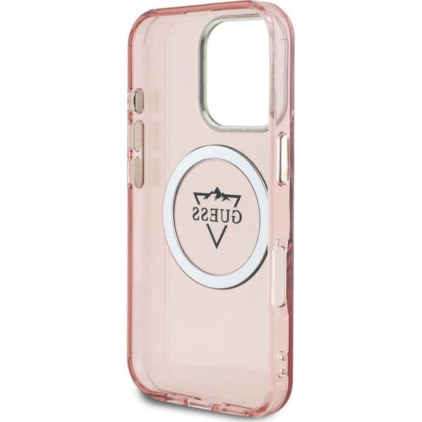 Guess IML Metal Mountain Logo MagSafe Case for iPhone 16 Pro Max Pink