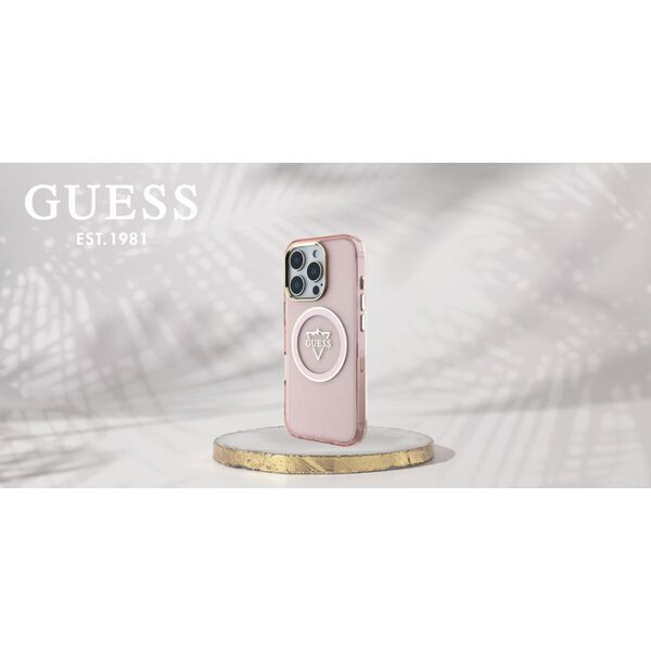 Guess IML Metal Mountain Logo MagSafe Case for iPhone 16 Pro Max Pink