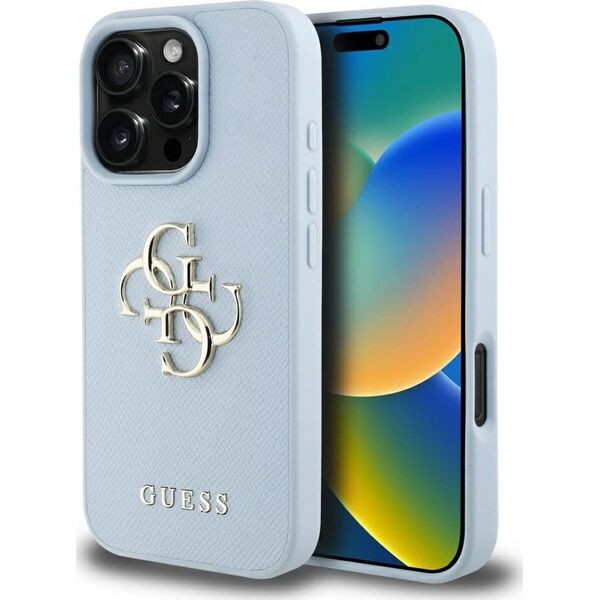 Guess Grained Big 4G Logo Small Classic Logo case for iPhone 16 Pro Max blue