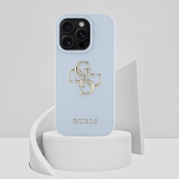 Guess Grained Big 4G Logo Small Classic Logo case for iPhone 16 Pro Max blue