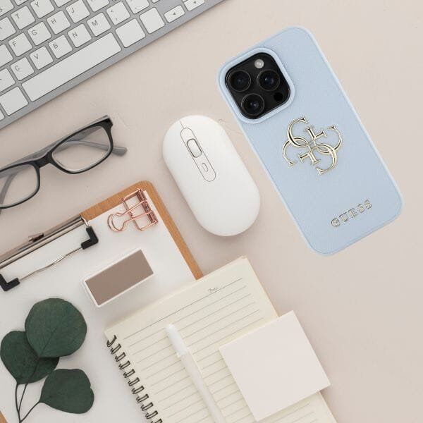 Guess Grained Big 4G Logo Small Classic Logo case for iPhone 16 Pro Max blue