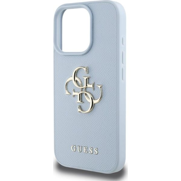 Guess Grained Big 4G Logo Small Classic Logo case for iPhone 16 Pro Max blue