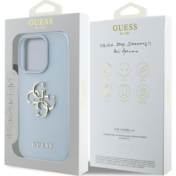 Guess Grained Big 4G Logo Small Classic Logo case for iPhone 16 Pro Max blue