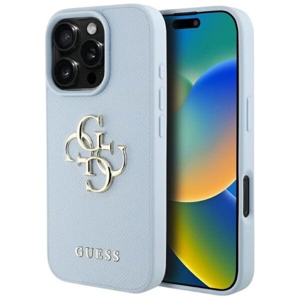 Guess Grained Big 4G Logo Small Classic Logo case for iPhone 16 Pro Max blue