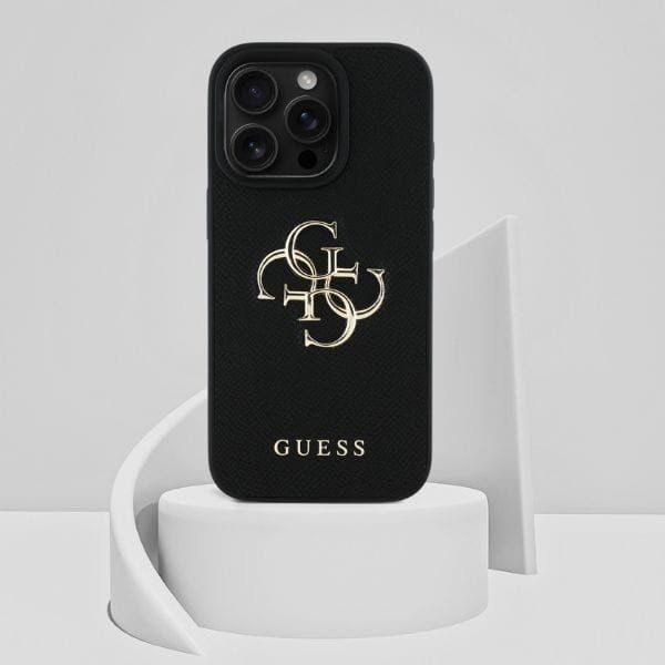 Guess Grained Big 4G Logo Small Classic Logo case for iPhone 16 Pro black