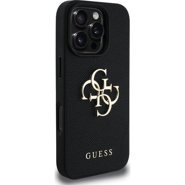 Guess Grained Big 4G Logo Small Classic Logo case for iPhone 16 Pro black