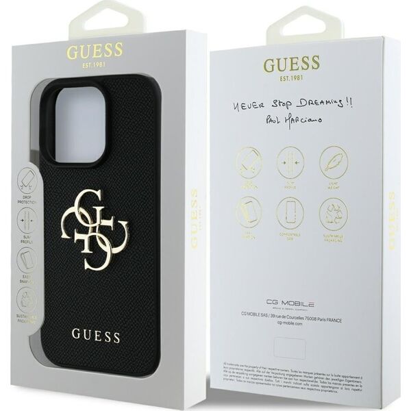 Guess Grained Big 4G Logo Small Classic Logo case for iPhone 16 Pro black
