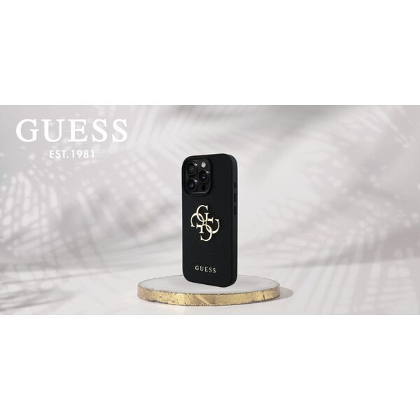 Guess Grained Big 4G Logo Small Classic Logo case for iPhone 16 Pro black