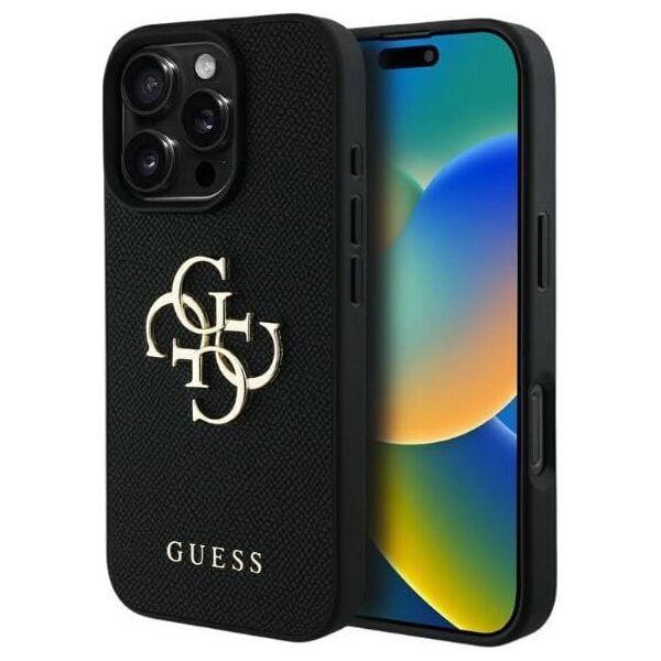 Guess Grained Big 4G Logo Small Classic Logo case for iPhone 16 Pro black