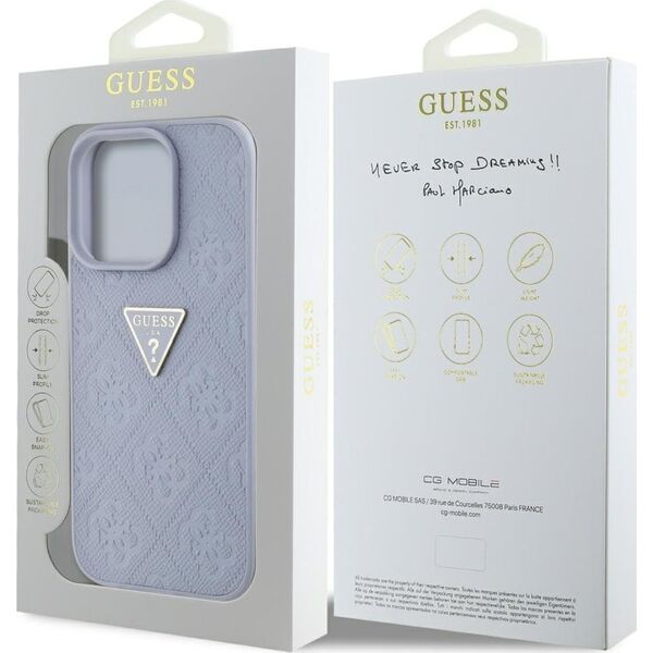 Guess Hot Stamp 4G Pattern Triangle Metal Logo Case for iPhone 16 Pro Purple