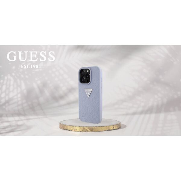 Guess Hot Stamp 4G Pattern Triangle Metal Logo Case for iPhone 16 Pro Purple