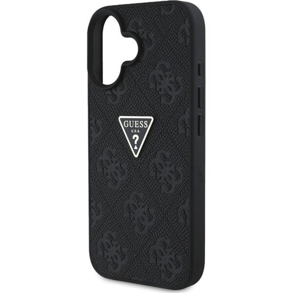 Guess Hot Stamp 4G Pattern Triangle Metal Logo case for iPhone 16 black
