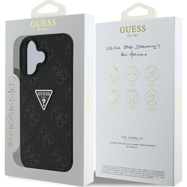Guess Hot Stamp 4G Pattern Triangle Metal Logo case for iPhone 16 black