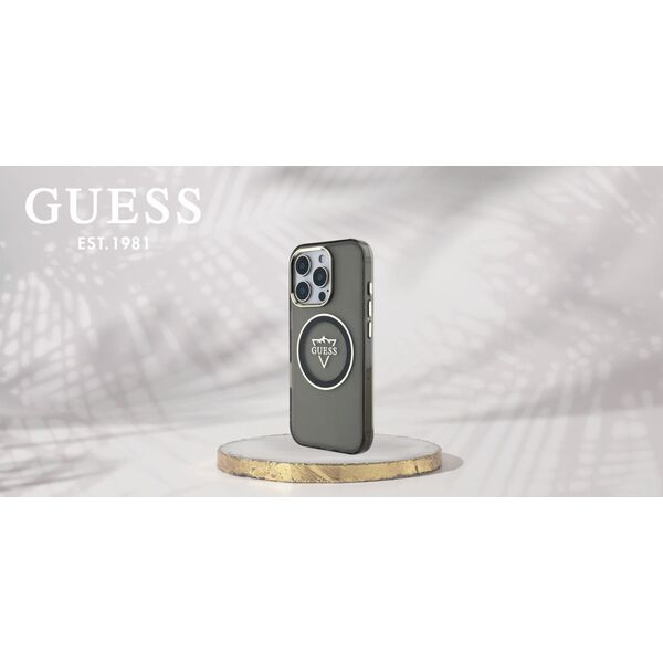 Guess IML Metal Mountain Logo MagSafe Case for iPhone 16 Pro Black