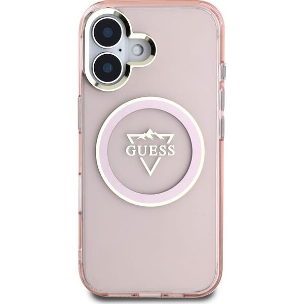 Guess IML Metal Mountain Logo MagSafe iPhone 16 Case Pink