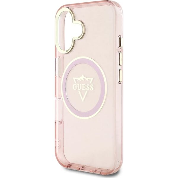 Guess IML Metal Mountain Logo MagSafe iPhone 16 Case Pink