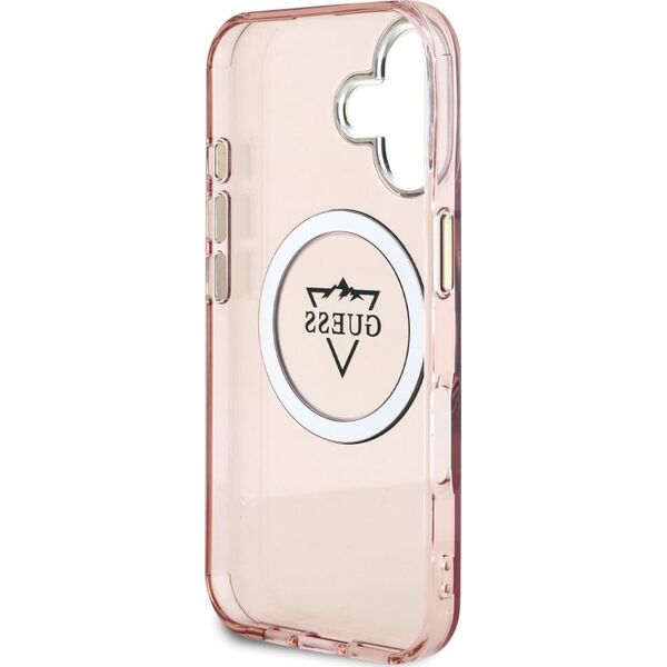 Guess IML Metal Mountain Logo MagSafe iPhone 16 Case Pink