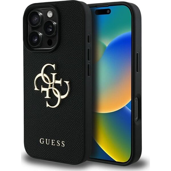 Guess Grained Big 4G Logo Small Classic Logo case for iPhone 16 Pro Max black