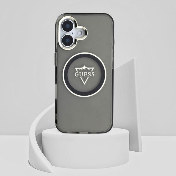 Guess IML Metal Mountain Logo MagSafe case for iPhone 16 black