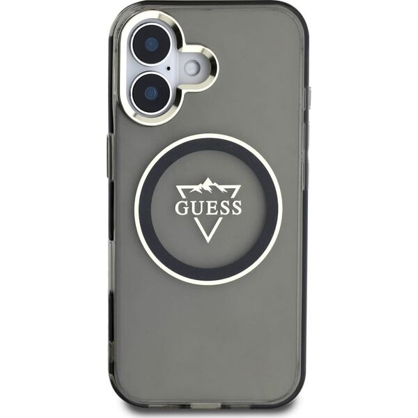 Guess IML Metal Mountain Logo MagSafe case for iPhone 16 black
