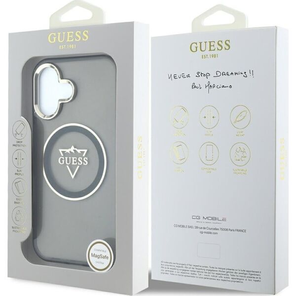 Guess IML Metal Mountain Logo MagSafe case for iPhone 16 black