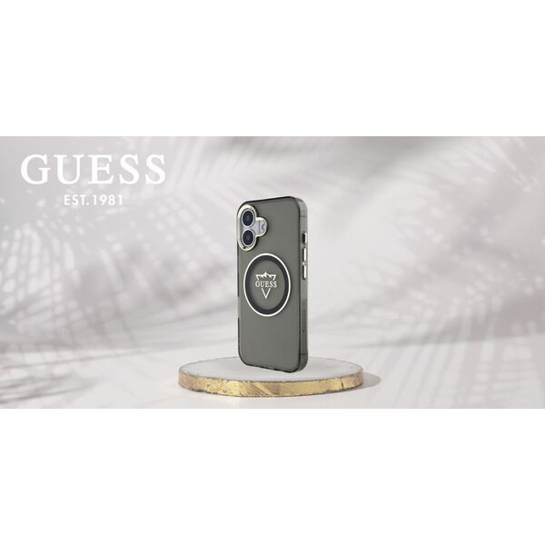 Guess IML Metal Mountain Logo MagSafe case for iPhone 16 black
