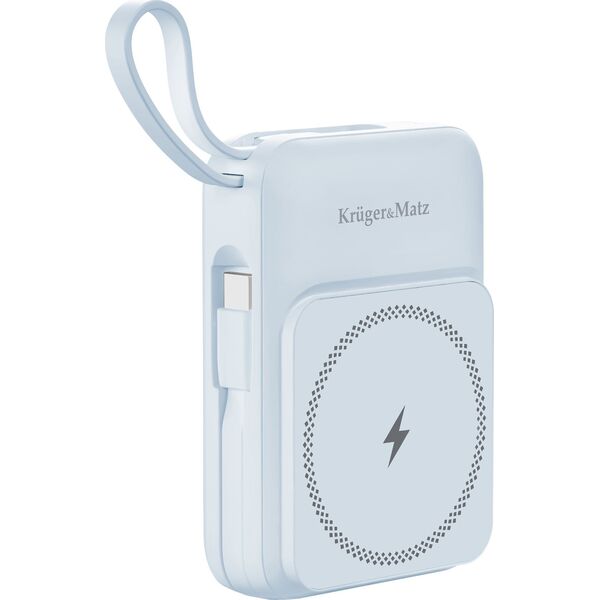ML POWERBANK indukcyjny Kruger&Matz 10000 mAh Mag Safe z kablem niebieski
