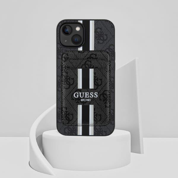 Etui Guess 4G Stripes z portfelem         Magsafe do iPhone 15 czarny