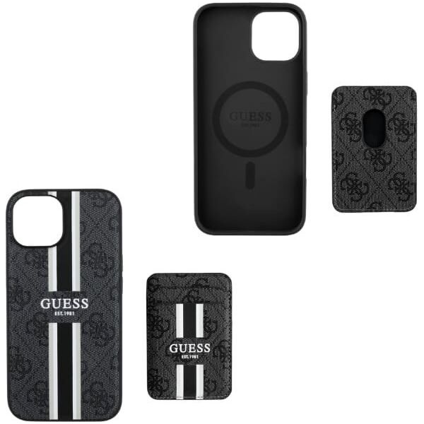 Etui Guess 4G Stripes z portfelem         Magsafe do iPhone 15 czarny