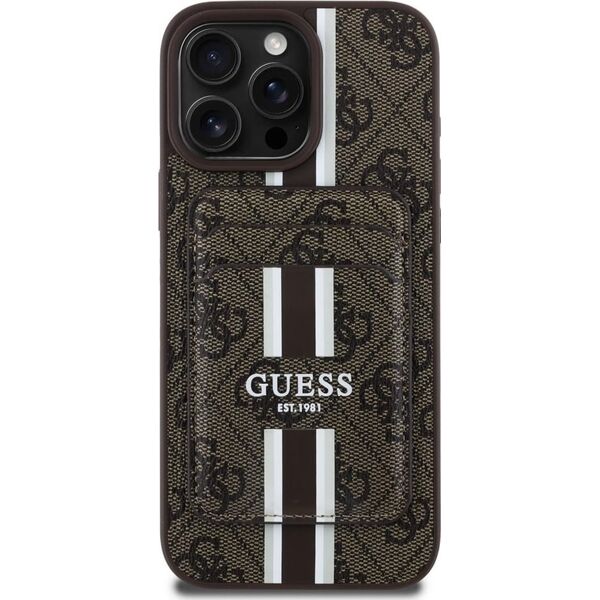 Etui Guess 4G Stripes z portfelem         Magsafe do iPhone 16 Pro Max brązowy