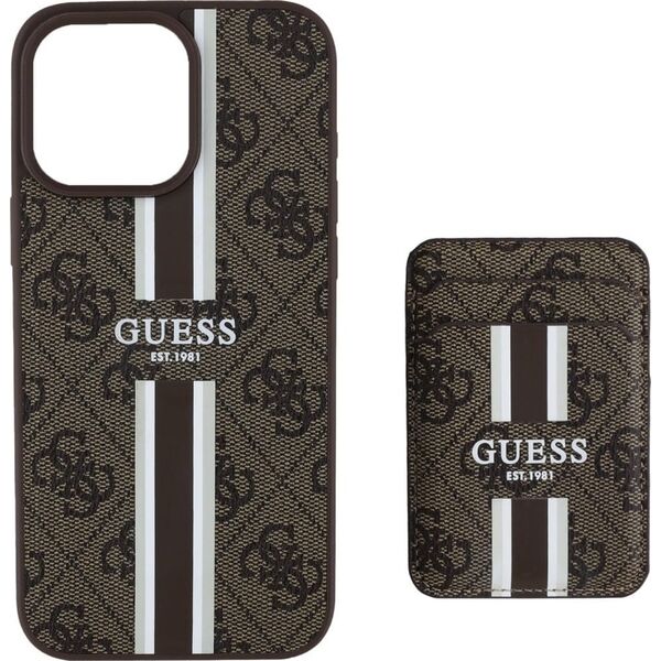 Etui Guess 4G Stripes z portfelem         Magsafe do iPhone 16 Pro Max brązowy