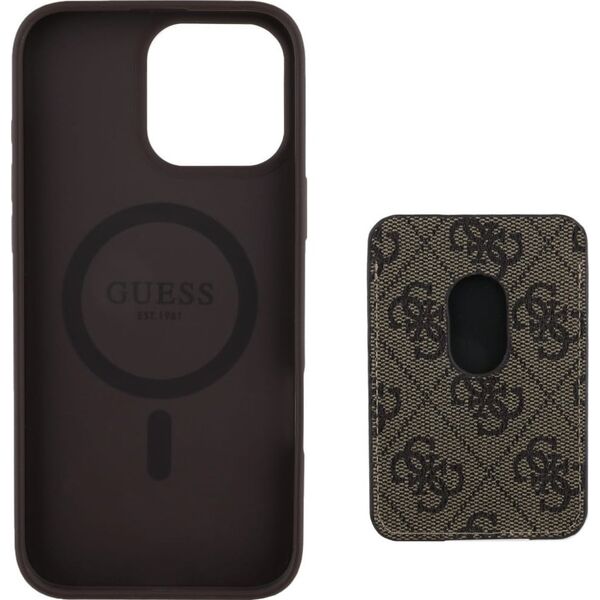 Etui Guess 4G Stripes z portfelem         Magsafe do iPhone 16 Pro Max brązowy