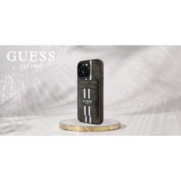 Etui Guess 4G Stripes z portfelem         Magsafe do iPhone 16 Pro Max brązowy