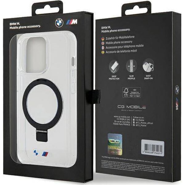 BMW BMHMP15LURST iPhone 15 Pro 6.1" przeźroczysty/clear hardcase Ring Stand M Collection MagSafe