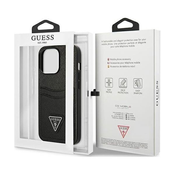 Guess Guess GUHCP13XPSATPK iPhone 13 Pro Max 6,7"czarny/black hardcase SaffianoTriangle Logo Cardslot