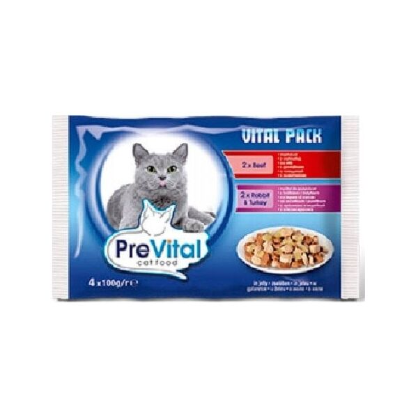 PREVITAL βοδινό, κουνέλι σε ζελέ για γάτες 4x100g